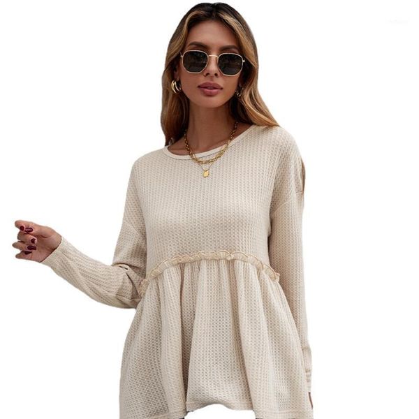 

women's blouses & shirts 2021 ladies autumn blouse shirt women o neck ruffles casual long sleeve loose, White