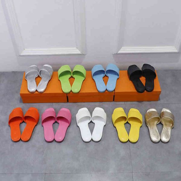 

wholesale fashion flat heel summer slippers women solid color embossed real leather designers slides sandals 9 colors designers, Black