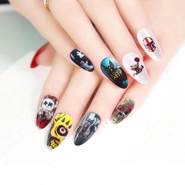 

stickers & decals 12pcs christmas halloween nails 3d snowman santa women self-adhesive simple and convenient manicures, Black