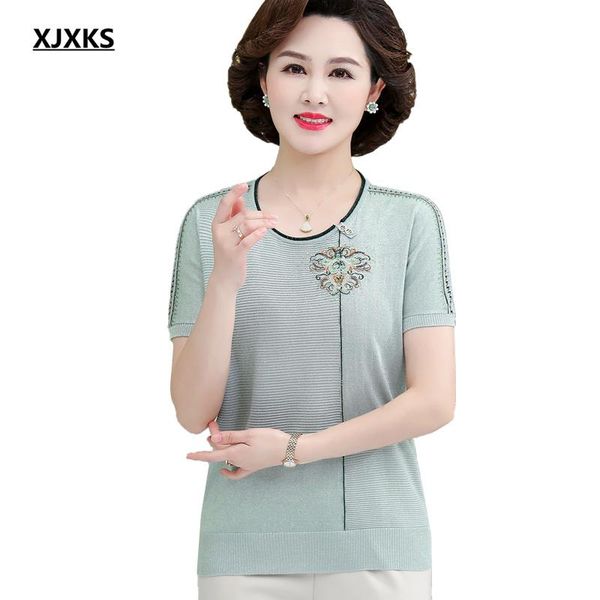 

women's t-shirt xjxks 2021 summer loose plus size women thin knitted short sleeve, White