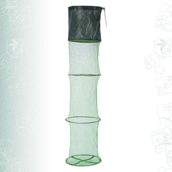 

collapsible fishing nets round fish shrimp mesh cage folding fishing landing net drawstring fish bag (rubberized mesh 150x25cm)