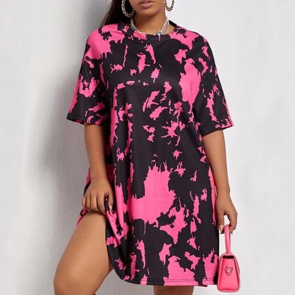 

women's t-shirt rose red tie dye loose crewneck long woman tshirts short sleeve casual fashion clothing women summer plus size 4xl 2021, White