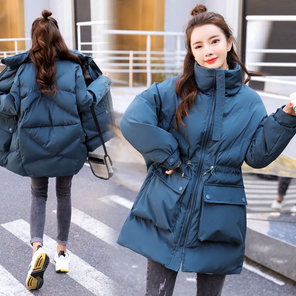 

2021 new women winter jackets down cotton long straight coat coats female stand up collar parkas fashion with big pocket 2xl o49p, Black