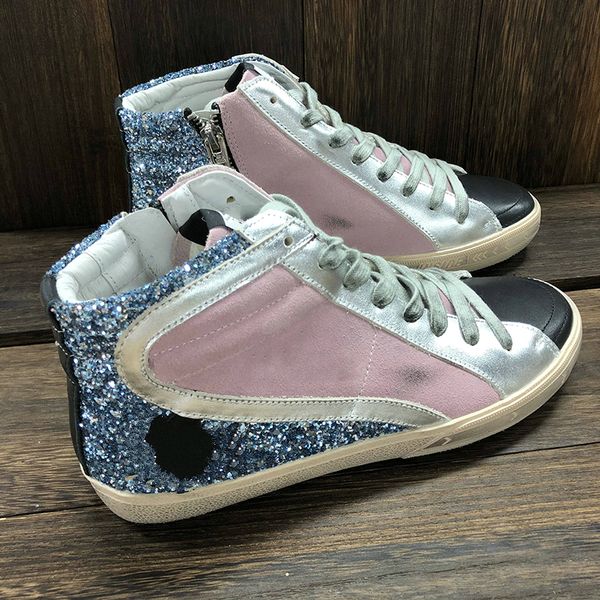 

italy deluxe slide high sneakers designer shoes golden women luxury trainers sequin classic white do-old dirty men shoe, Black