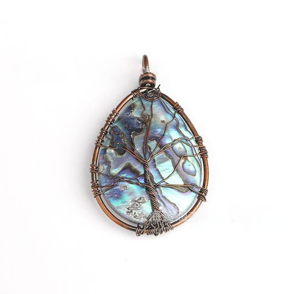 

pendant necklaces natural abalone shell tree of life water drop necklace winding edge european and american female accessories, Silver