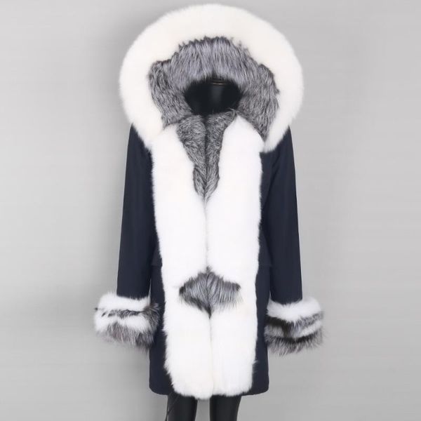 

women's fur & faux 2021 women winter jacket 7xl real coat female long parka warm big collar outerwear detachable natural, Black