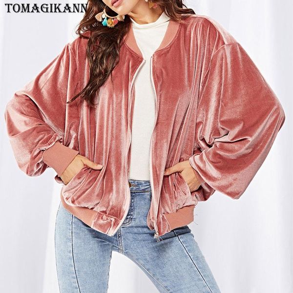 

women's jackets women velvet coats 2021 casual pink stand collar zipper ladies fashion batwing sleeve autumn outwear female clothes, Black;brown