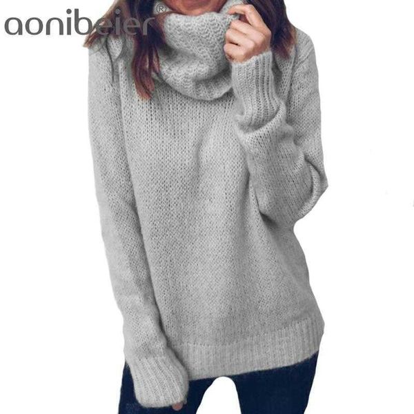 Aonobeier Warm Mohair Women Turtleneck Swater Autumn Inverno signore a maniche lunghe a maglia a maniche lunghe a maglieria sciolta casual 210604