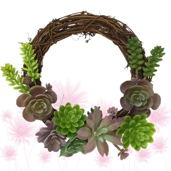 

1pc artificial succulents wreath simulation rattan hoop decorative door wall ornament garland