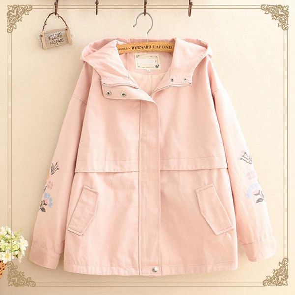 

women's jackets japanese mori girl in autumn of 2021 the small pure and fresh sleeves embroidered hooded jacket student leisure coat, Black;brown