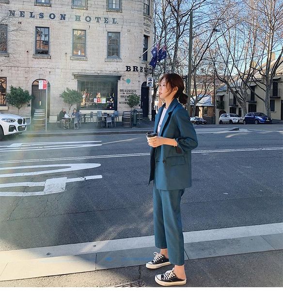 

women's two piece pants chic small suit female autumn style korean western fashion professional two-piece trend women blazer set, White
