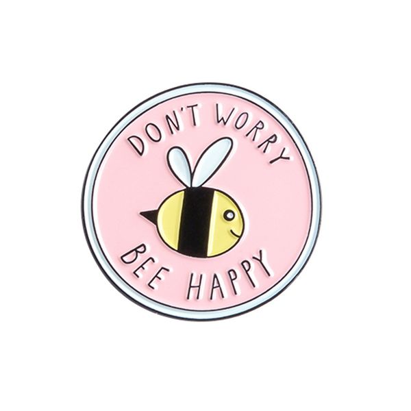 

pink circular badge don't worry bee happy lovely industrious little bee pins for schoolgirl fashion brooch for backpack, Blue