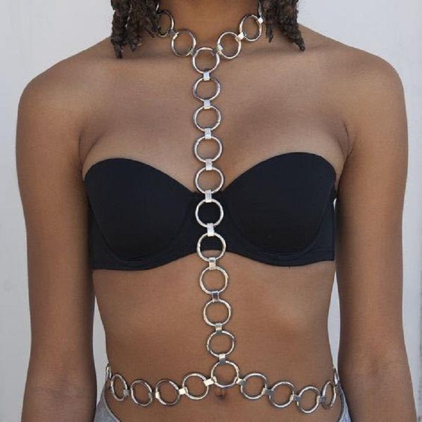 

other body chain jewelry harness gothic necklace for women waist belly belt festival girls punk fashion accessories, Slivery;golden