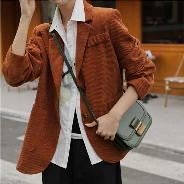 

notched vintage corduroy blazer jacket 2021 new autumn winter formal women blazers suit coat female, White;black