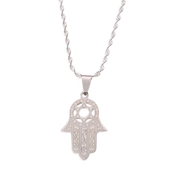 

hexagram hamsa hand pendant necklace magen david necklace gold color jewelry islam arab jewish star palm shaped, Silver