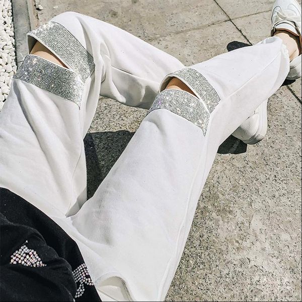 

sports pants european station women jeans autumn wild heavy industry drilling hole nine points beam casual harem, Blue