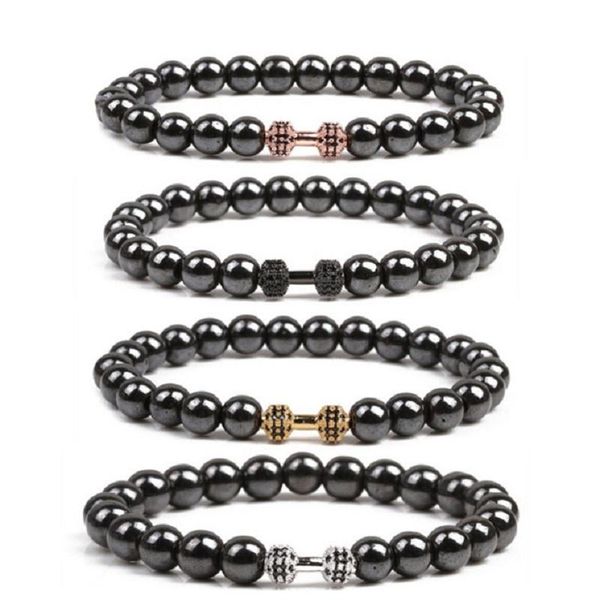 

beaded, strands natural hematite beads bracelet magnetic stone copper pave zircon charm men's energy beaded hand string, Black