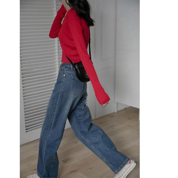 

women's jeans wide leg pants spring high-waist straight casual loose female fashion denim trousers autumn winter 2021, Blue