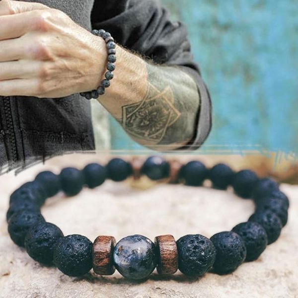 

link, chain wwomen luxury men's natural stone beads bracelet vintage elegant jewelry accessories gift, Black