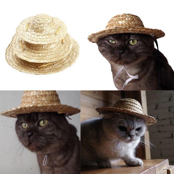 

cat costumes pet supplies woven straw hat costume for sun to act cute dogs pography accessories sombrero beach party