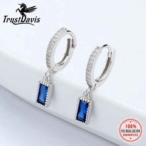

hoop & huggie trustdavis 925 sterling silver earrings fashion sweet geometric shiny blue cz for women party wholesale jewelry ed400, Golden;silver