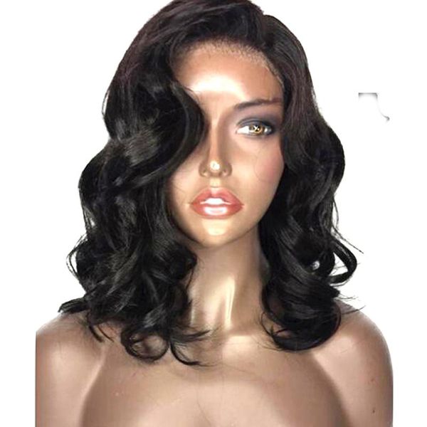

synthetic wigs 1b color short natural wave bob cut lace front glueless heat resistant fiber wig with hairline, Black