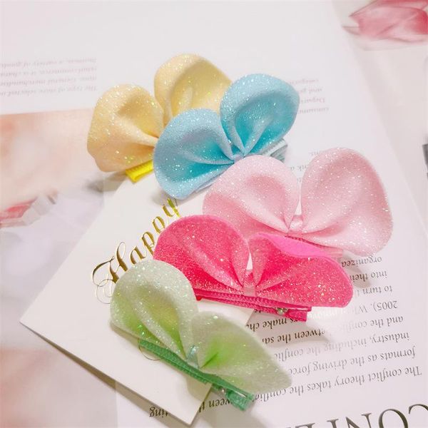 

hair accessories 2pcs candy color glitter ears bows clips mini bowknot standing hairpin children side grips styling headwear headdress, Slivery;white