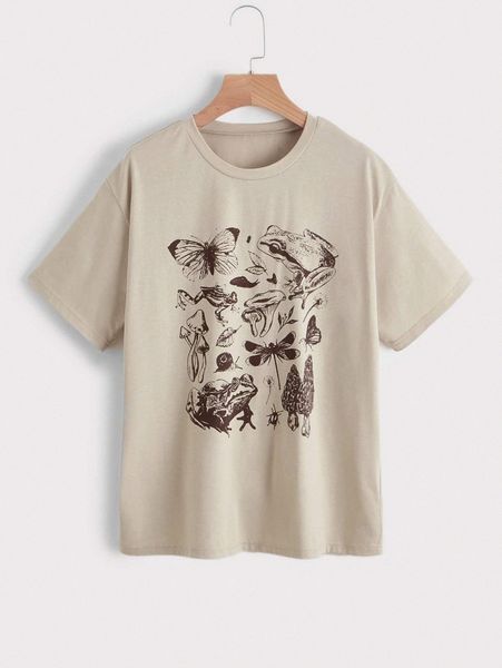 

mushroom and butterfly print short sleeve tee x6ex#, White