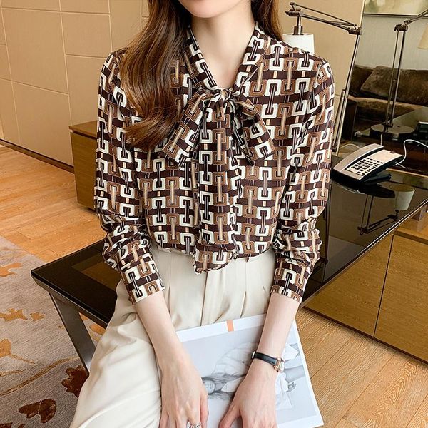 

women's blouses & shirts blouse chiffon long sleeve female shirt autumn womens fashion blusas mujer de moda 2021 verano elegantes, White