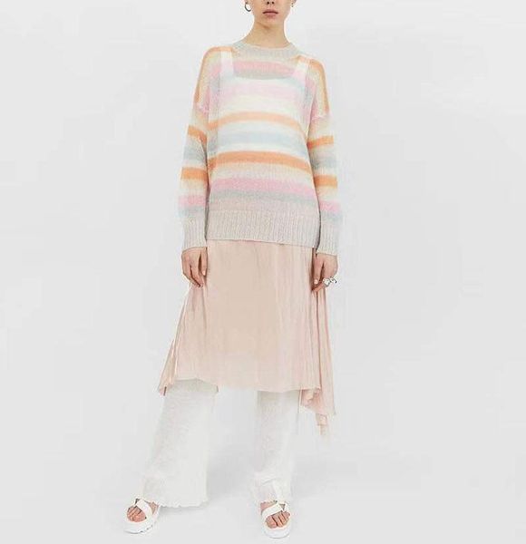 

women's sweaters 2021 striped round neck sweater thin autumn and winter, White;black