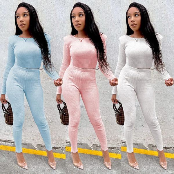 

women's two piece pants 48sm9211 autumn winter women casual fashion pure color big round neck super elastic and loose home set, White