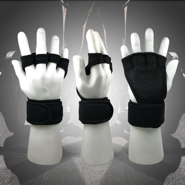 

fitness sports weightlifting gloves silicone anti-slip workout half finger gloves crossfit gymnastics grips hand palm protection, Black;red