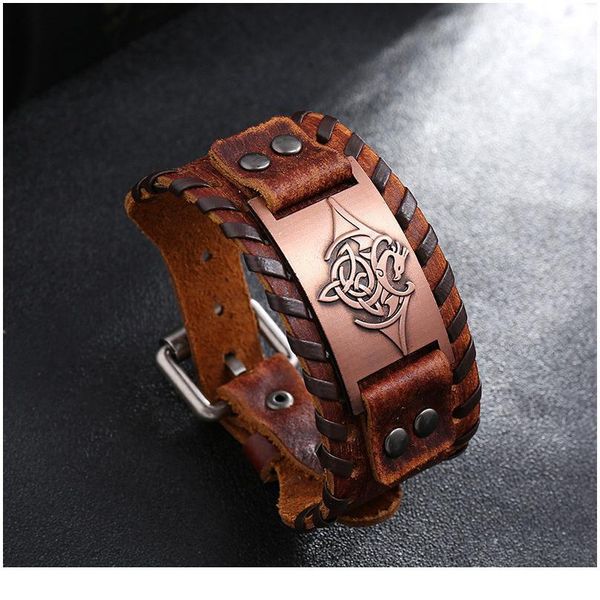 

eif dock vintage northern europe symbol flying dragon wide wrap genuine adjustable leather mens viking bracelet drop jllmnw