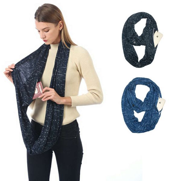 

selling scarf star sky zipper pocket bib infinite scar, Blue;black