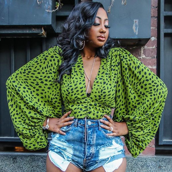 

woven cool fabric summer blouses 2021 women fashion leopard print shirts deep v-neck batwing sleeve loose, White