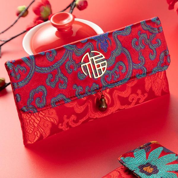 

greeting cards chinese red envelopes brocade money packets exquisite silk cloth tangxiu hongbao with card for spring festival