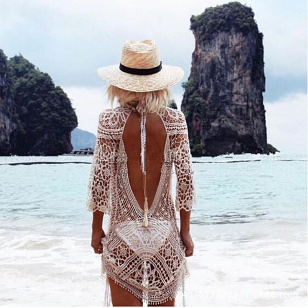 

casual dresses womenÂ´s hollow hook flower lace beach dress bikini cover up summer bathing suit crochet swimwear, Black;gray
