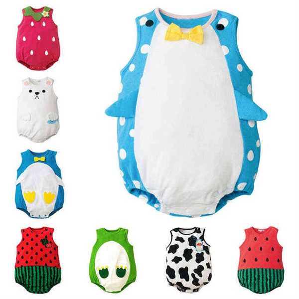 

0-24m baby clothes sleeveless one-pieces infant jumpsuits summer newborn boys girl animal strawberry costume cosplay g220223, Blue
