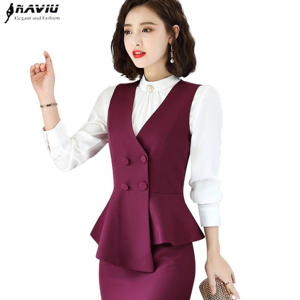 

women's vests fashion women professional vest temperament hem ruffles formal coat office ladies slim work wear, Black;white
