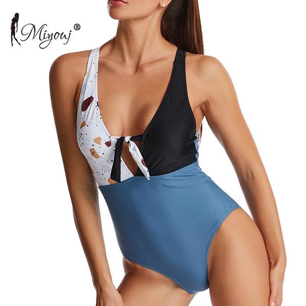 

miyouj patchwork print swimming suit bodysuit summer sport one piece suits women's swimwear 2021 halter beachwear