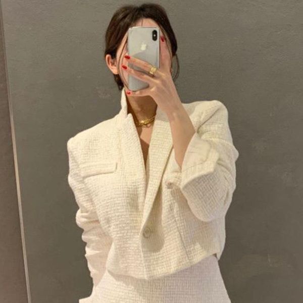 

women's jackets korean chic elegant solid short women coats office ladies small fragrance crop casual all match autumn 2021, Black;brown