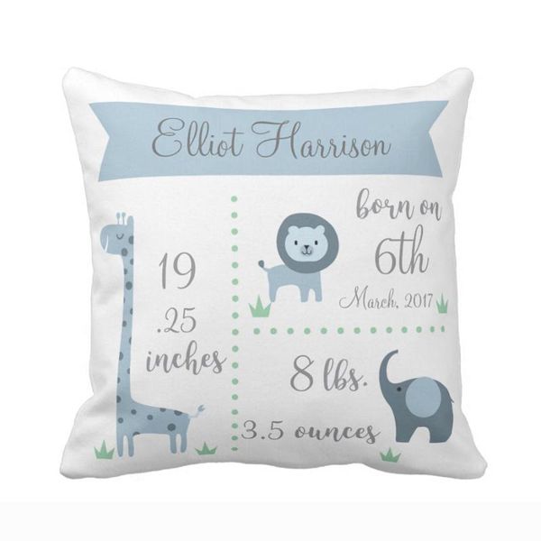 

cushion/decorative pillow custom baby kids case velvet blue jungle animals elephant lion throw cover polyester cushion