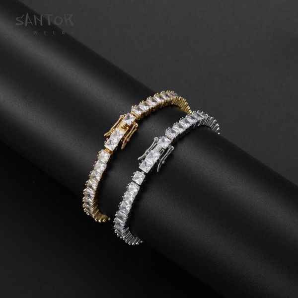 

charm bracelets hip hop 4mm * 4-claw square zirconia tennis bracelet copper micro inlaid zircon single row chain for men jewelry, Golden;silver