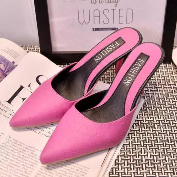 

slippers schuhe damen 2021 brand designer women pointed high heel casual shoes leopard print slip on mules spring outdoor slide, Black