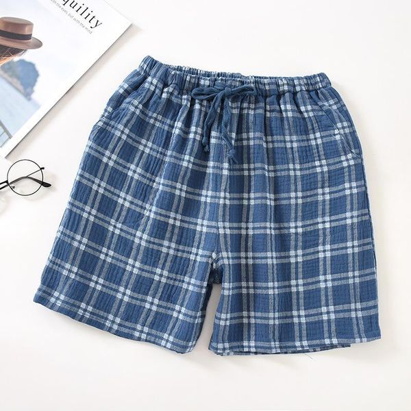 

men's pants nightgown crepe and cotton lattice shorts drawstring casual simple beach short for couples home clothing 2021, Black