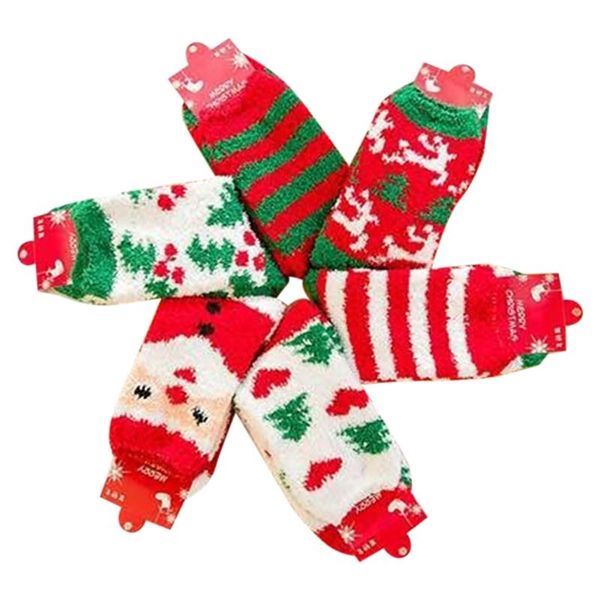 

christmas decorations 6 pairs of women's socks, winter plush warm slippers comfortable fluffy floor socks