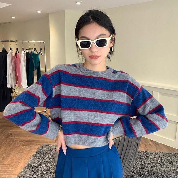 

women's sweaters korean style version of the retro round neck striped long-sleeve sweater fall 2021 lazy oaf casual clothing, White;black
