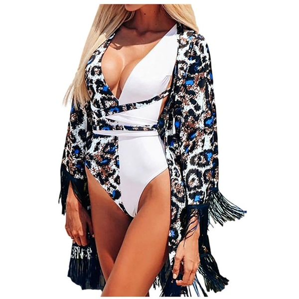 

women's swimwear women 2021 large loose print chiffon cardigan sunscreen coat beach blouse brazilian biquini bikini set, White;black