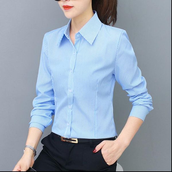 

korean fashion women shirts elegant woman stripe shirt plus size woman long sleeve shirt women blouses blusas mujer de moda, White