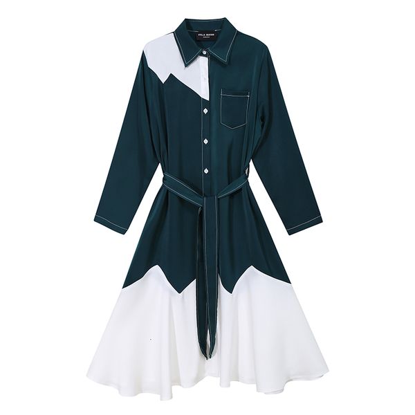 

autumn full turn down collar shirt color matching french waist slimming belt es for women lfax, Black;gray